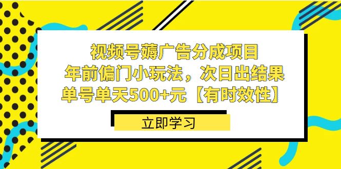 视频号薅广告分成项目，年前偏门小玩法，次日出结果，单号单天500+元【…