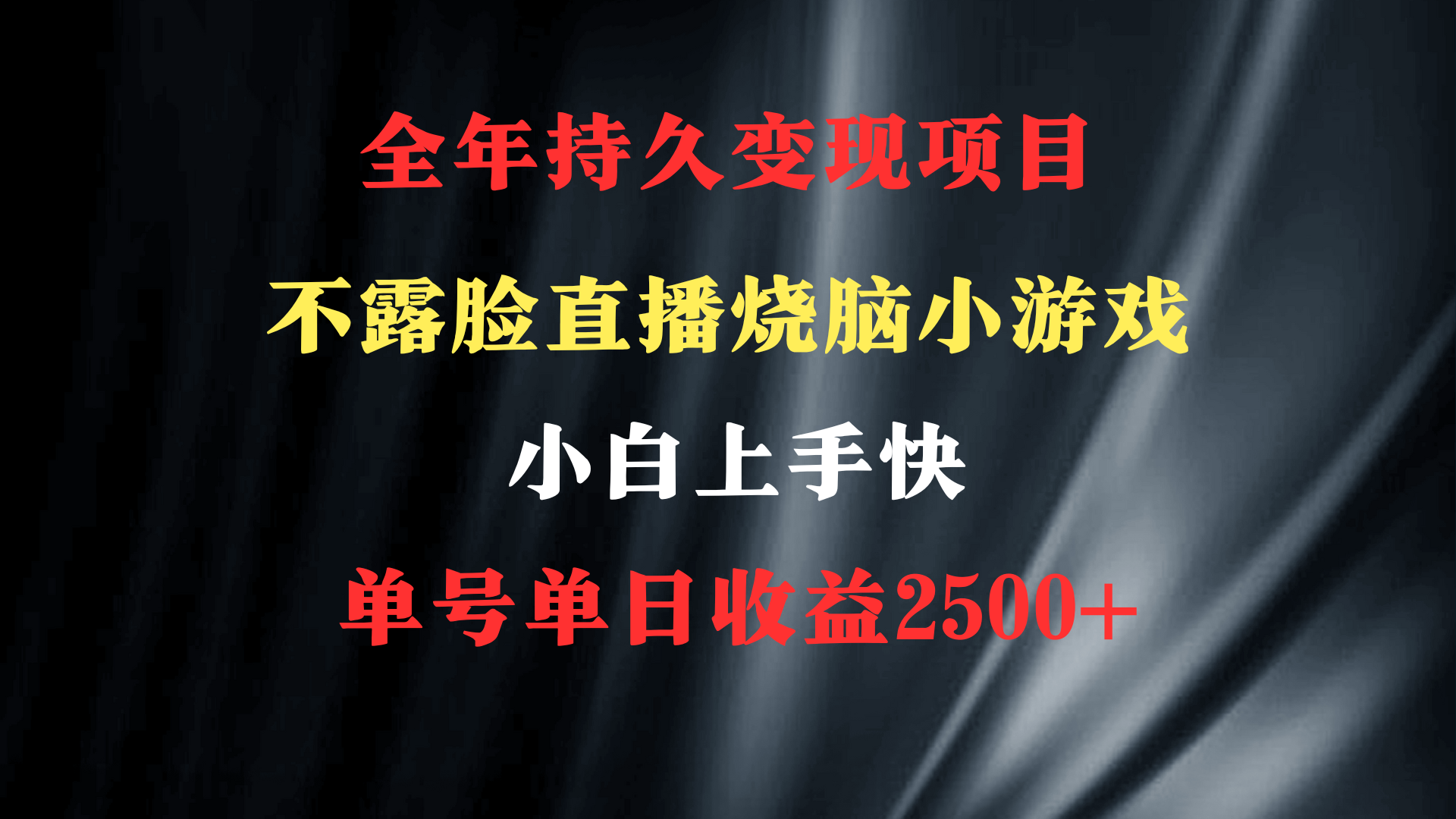 2024年 最优项目，烧脑小游戏不露脸直播  小白上手快 无门槛 一天收益2500+