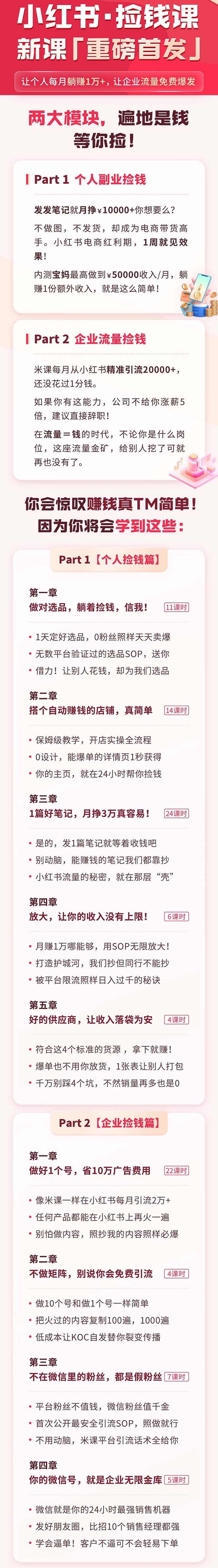 小红书之检钱课：从0开始实测每月多赚1.5w起步，赚钱真的太简单了（98节）