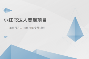 小红书达人变现项目：单账号月入1500-3000实战讲解