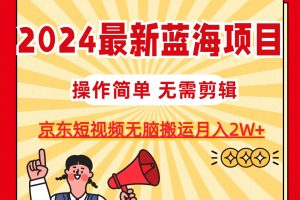 2024最新蓝海项目，无需剪辑，京东图文短视频无脑搬运月入2W+