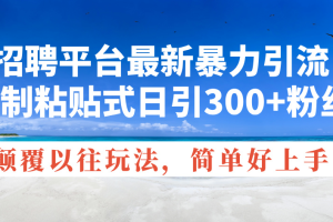 招聘平台最新暴力引流，复制粘贴式日引300+粉丝，颠覆以往垃圾玩法，简…