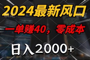 2024最新风口项目，一单40，零成本，日入2000+，小白也能100%必赚