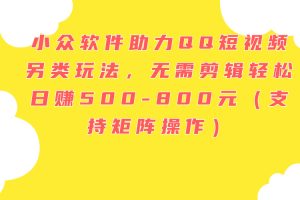 小众软件助力QQ短视频另类玩法，无需剪辑轻松日赚500-800元（支持矩阵…