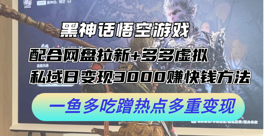 （12316期）黑神话悟空游戏配合网盘拉新+多多虚拟+私域日变现3000+赚快钱方法。…