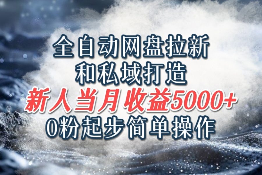 全自动网盘拉新和私域打造，0粉起步简单操作，新人入门当月收益5000以上