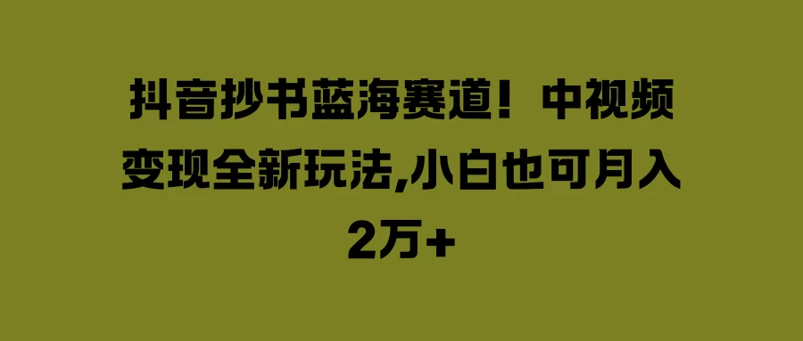 抖音抄书蓝海赛道！中视频变现全新玩法，小白也可月入2万+