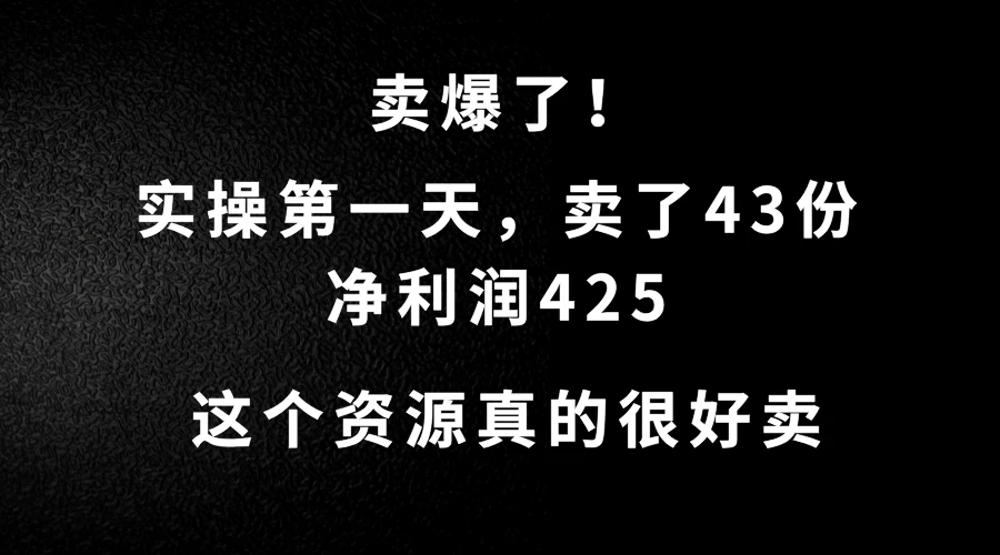 这个资源，需求很大，实操第一天卖了43份，净利润425