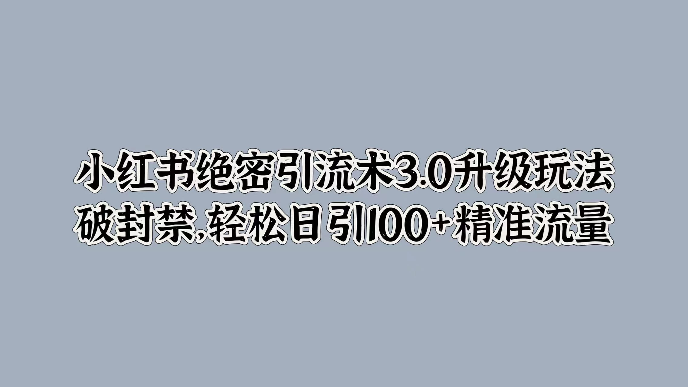 小红书绝密引流术3.0升级玩法，破封禁，轻松日引100+精准流量