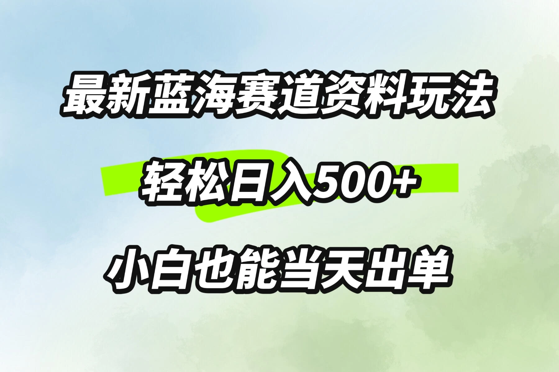 最新蓝海赛道资料玩法，轻松日入500+，小白也能当天出单