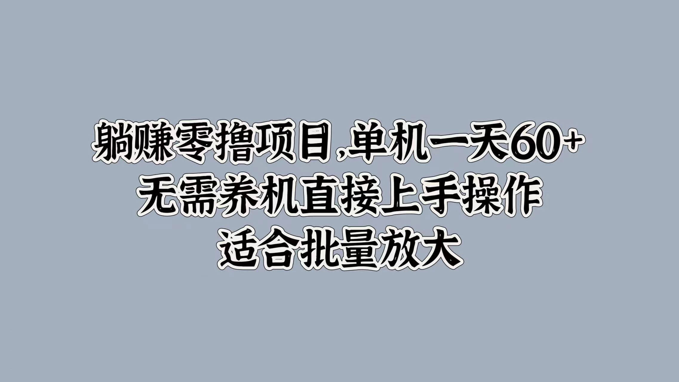 躺赚零撸项目，单机一天60+，无需养机直接上手操作，适合批量放大