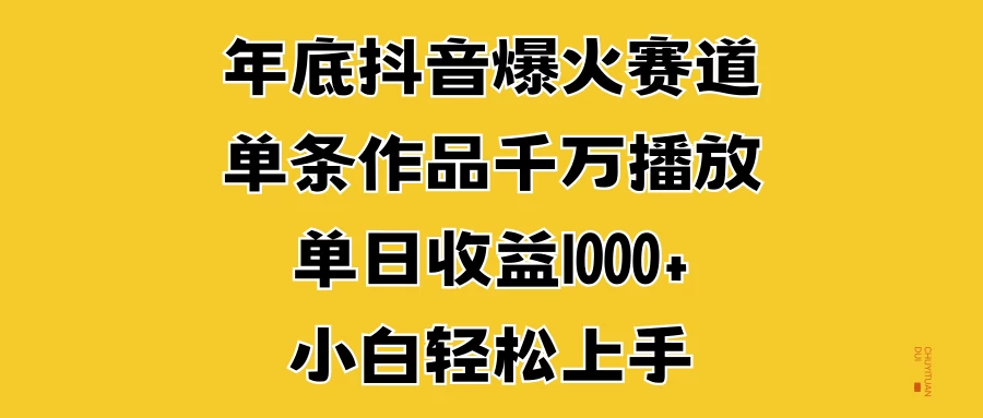 年底抖音爆火赛道，单条作品千万播放，单日收益1000+，小白轻松上手