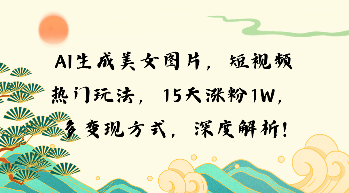 AI生成美女图片，短视频热门玩法，15天涨粉1W，多变现方式，深度解析!