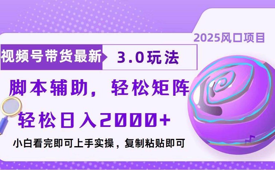 （13959期）视频号带货最新3.0玩法，作品制作简单，当天起号，复制粘贴，脚本辅助…